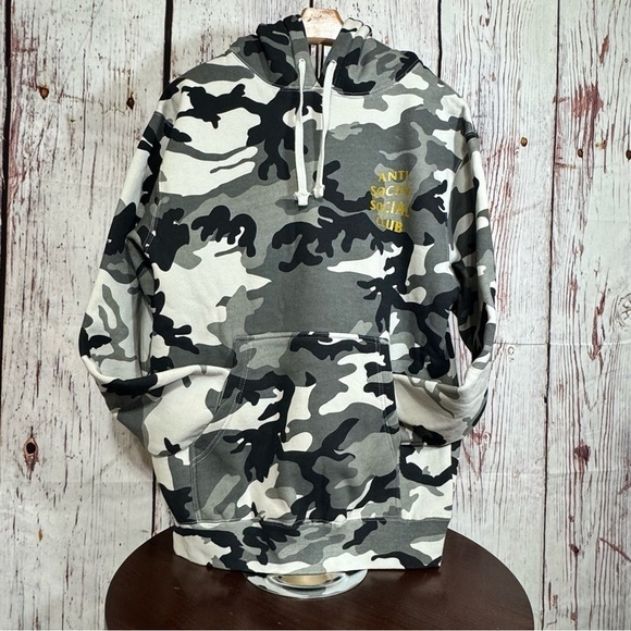 Anti Social Social Club Camouflage Hoodie Fleece Lined Winter Wear Small EUC - Picture 1 of 12